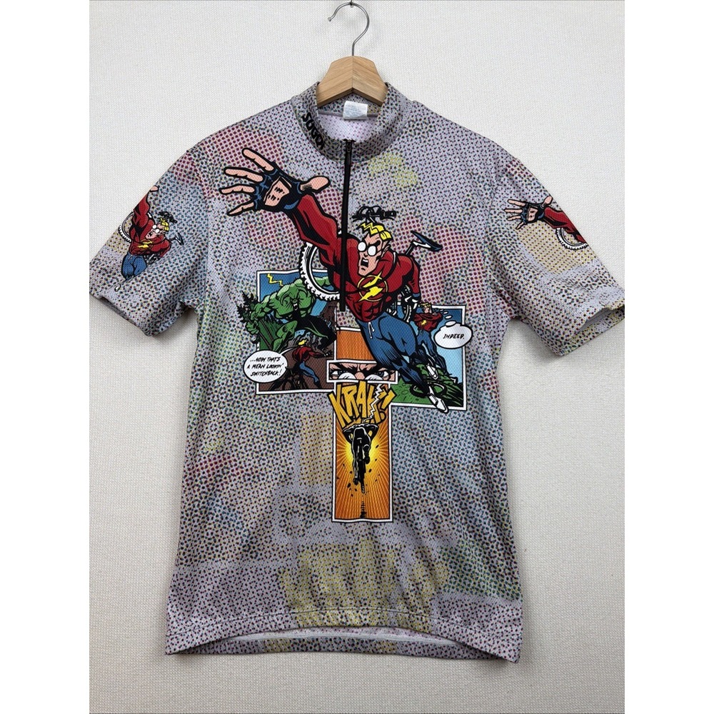 Vintage Sugoi Cycling Jersey Men's Comic Book Graphic Print 1/2 Zip Short Sleeve